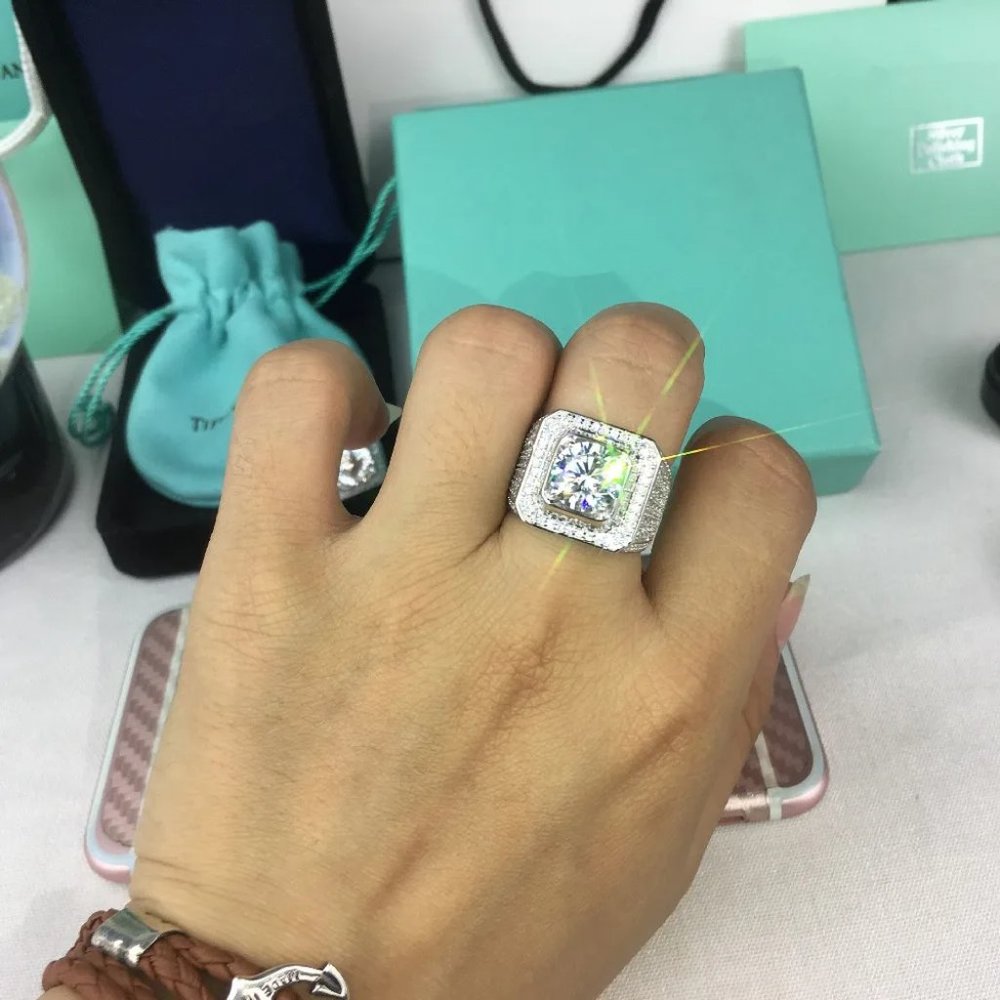 Huge XXL 6.00 CTW. Men's Diamond Ring 18k White Gold  ⭐  Must See  ⭐ - Picture 4 of 7